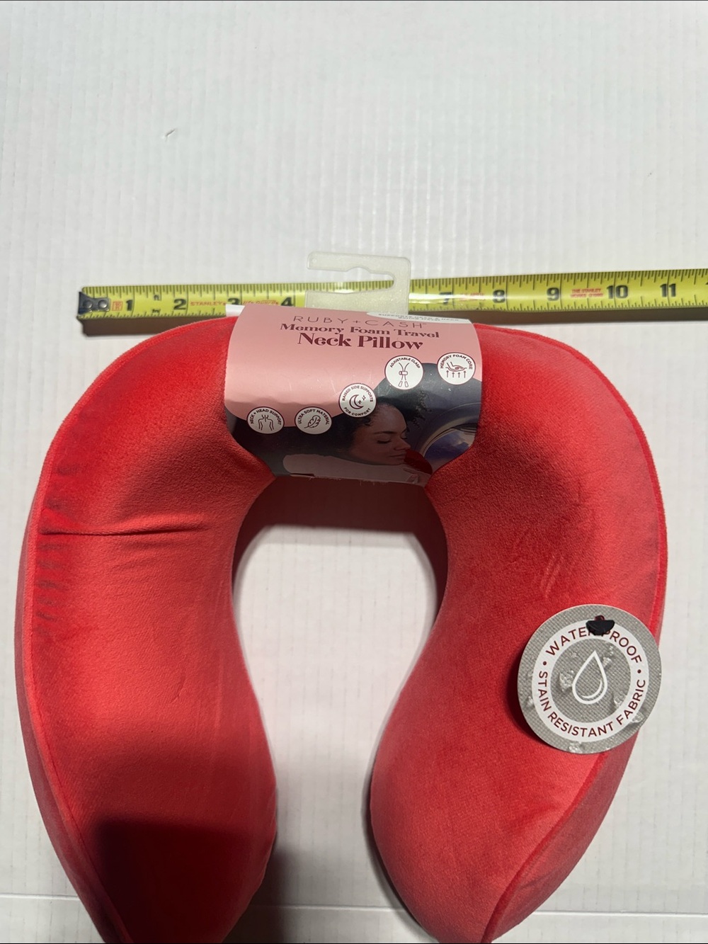 NWT Ruby + Cash memory foam salmon pink Waterproof Plush Travel Neck Pillow soft - Picture 3 of 8